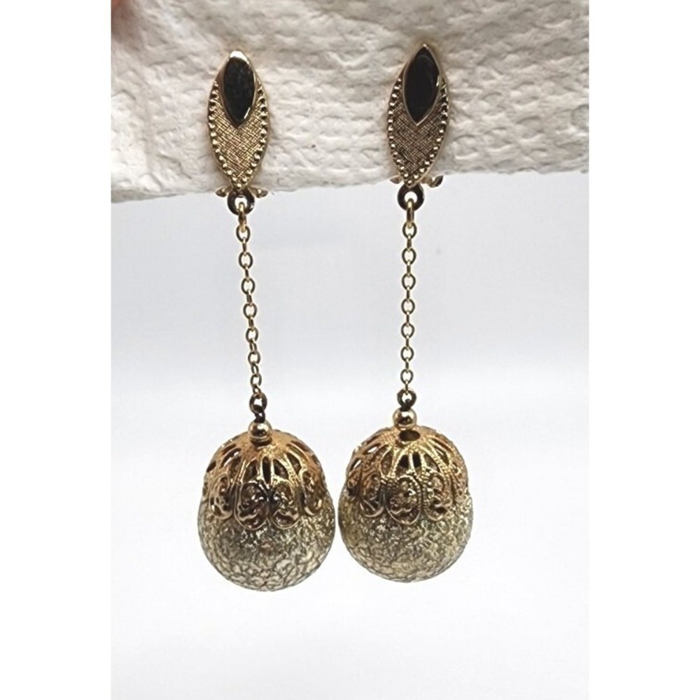 Lewis Segal California Signed Designer Vintage Gold Tone Dangle Drop Earrings - Picture 11 of 15